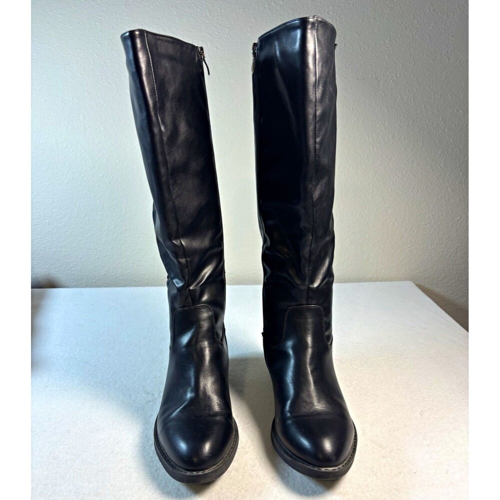 Jeossy Milan Women’s Size 10 Black Knee High Riding Boots Side Zip Block Heel